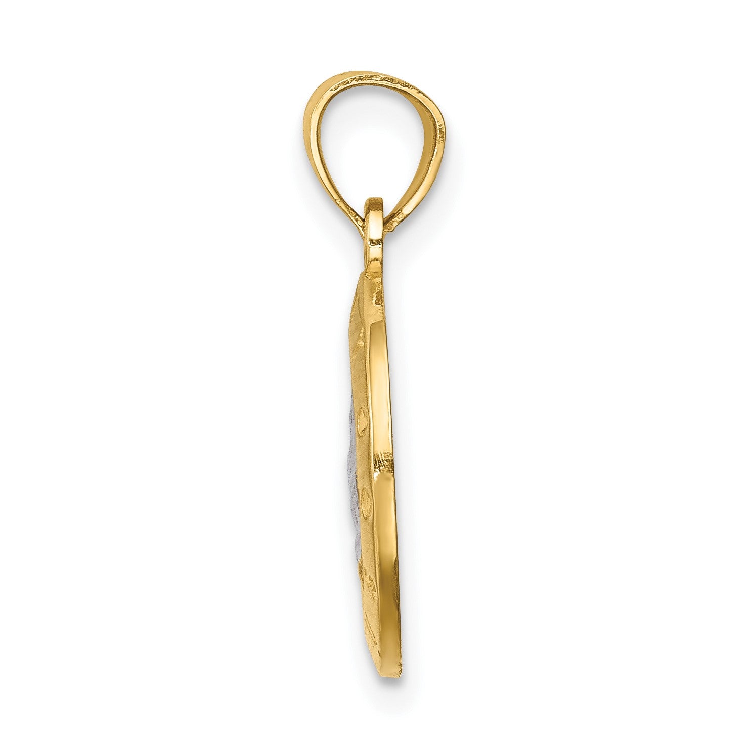 14K and White Rhodium Praying Hands Round Pendant