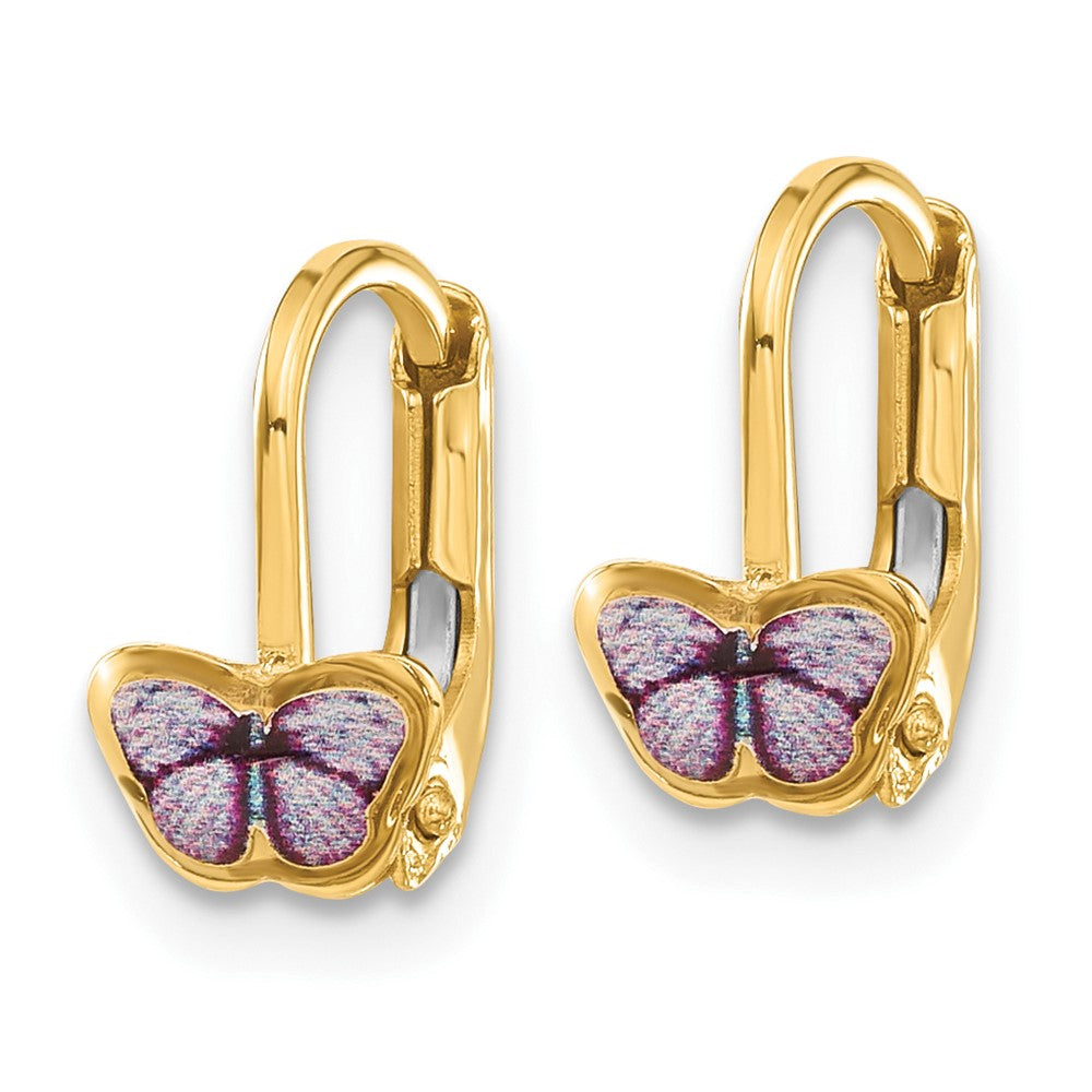 14K Children's Enamel Butterfly Hoop Earrings