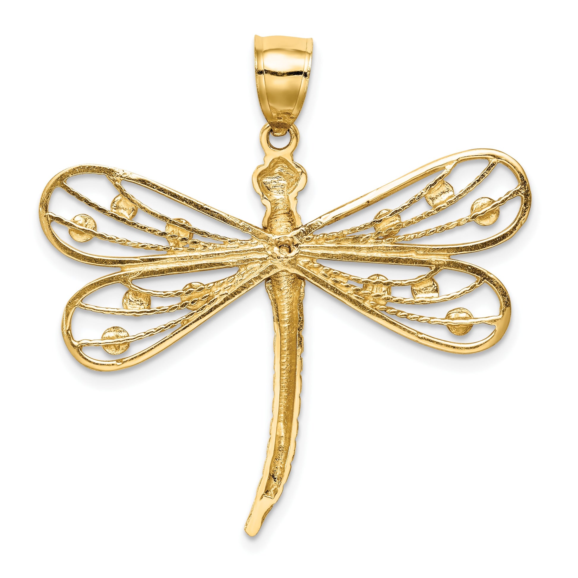 14K and White Rhodium Diamond-cut Dragonfly Pendant
