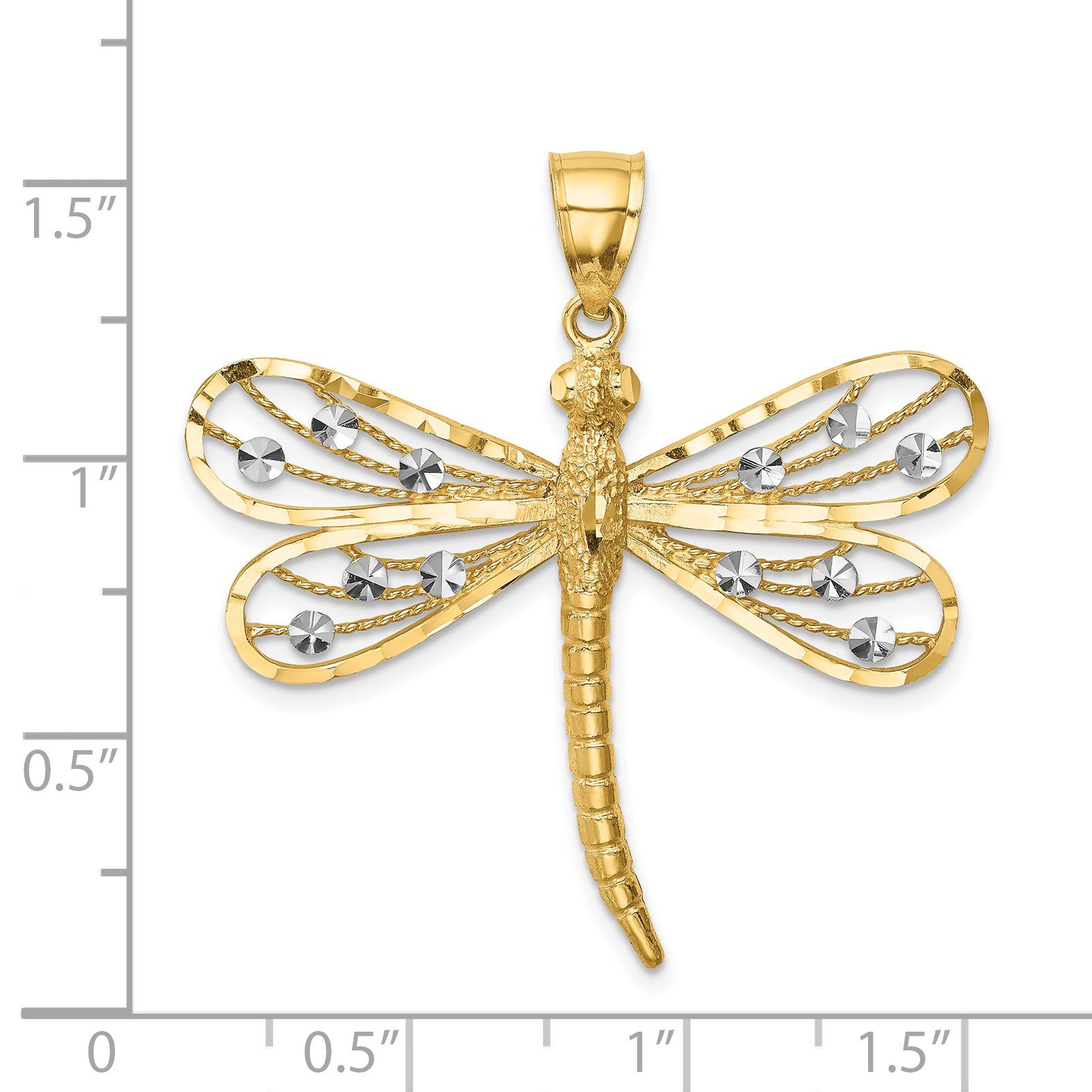 14K and White Rhodium Diamond-cut Dragonfly Pendant