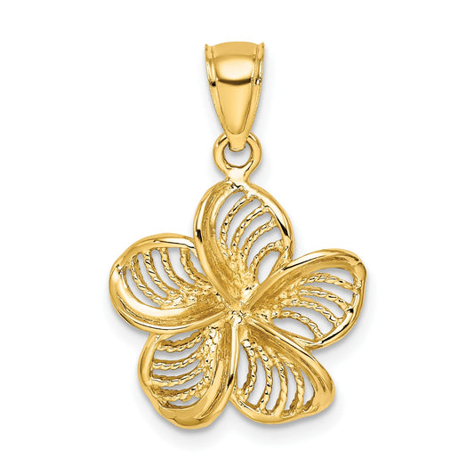 14k Beaded and Polished Plumeria Flower Charm