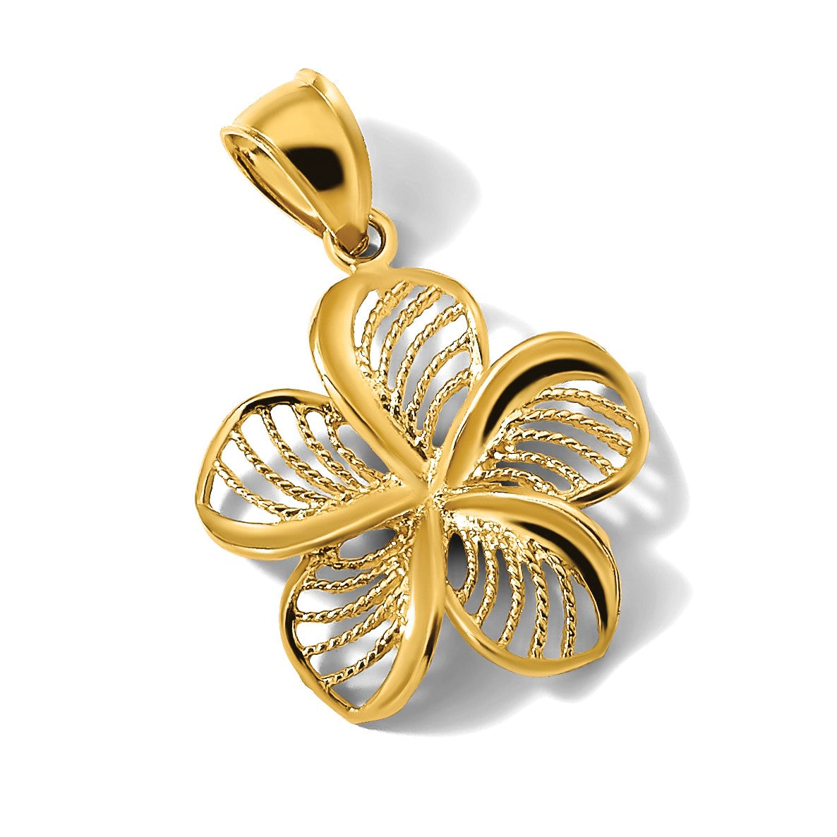 14k Polished and Beaded Plumeria Flower Charm