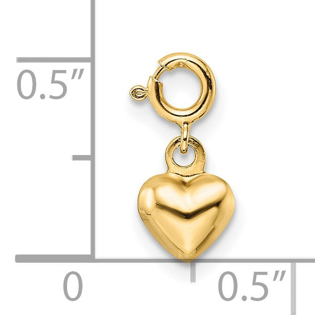 14K Polished 3-D Puffed Heart with Spring Ring Clasp Charm