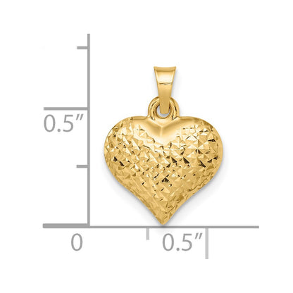 14k Polished Diamond-cut Large Puffed Heart Pendant