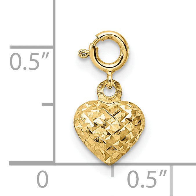 14K 3-D Puffed Diamond-cut Heart with Spring Ring Clasp Charm