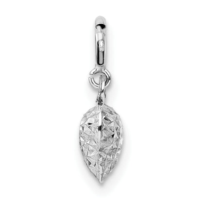 14K White Gold 3-D Puffed Diamond-cut Heart with Spring Ring Clasp Charm