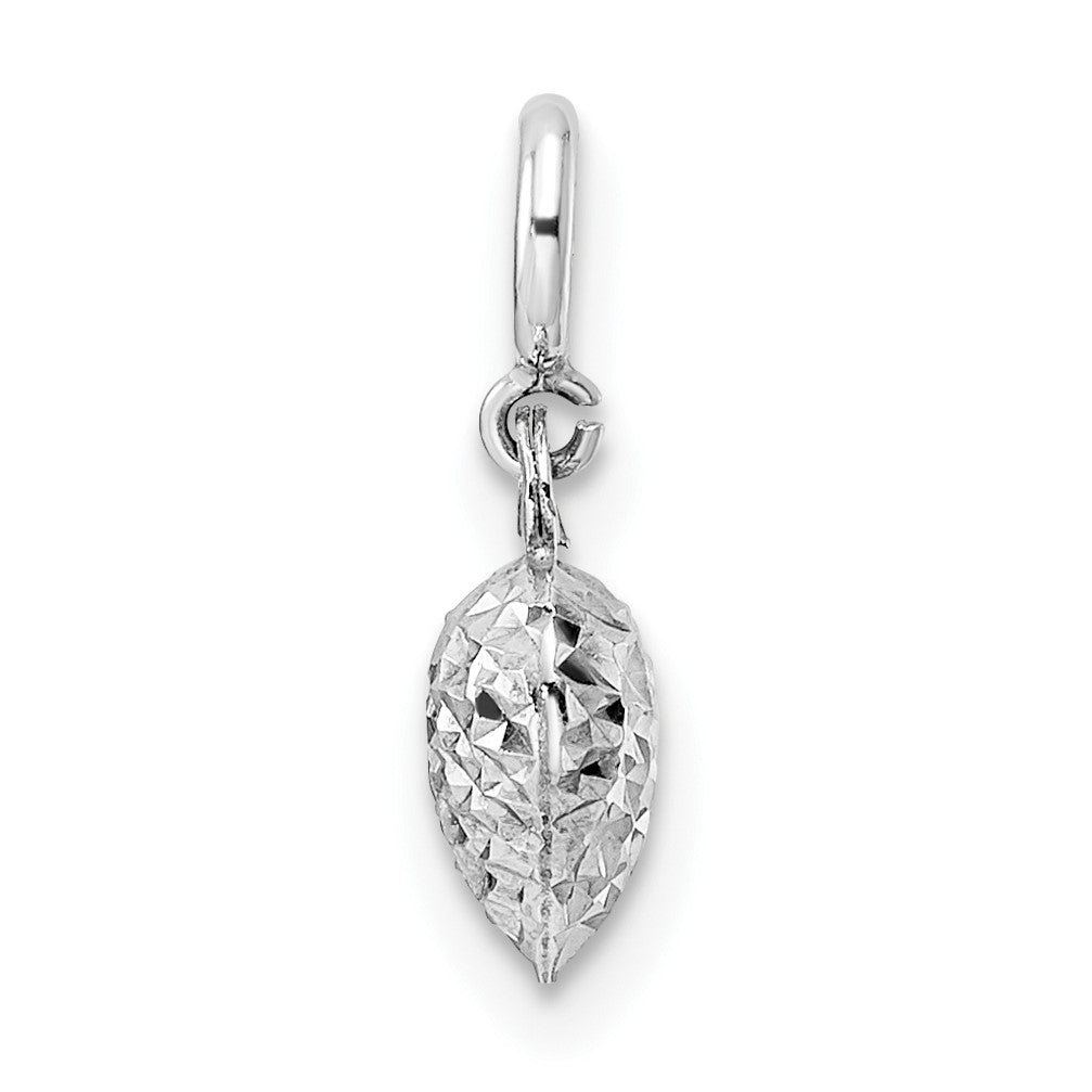 14K White Gold 3-D Puffed Diamond-cut Heart with Spring Ring Clasp Charm
