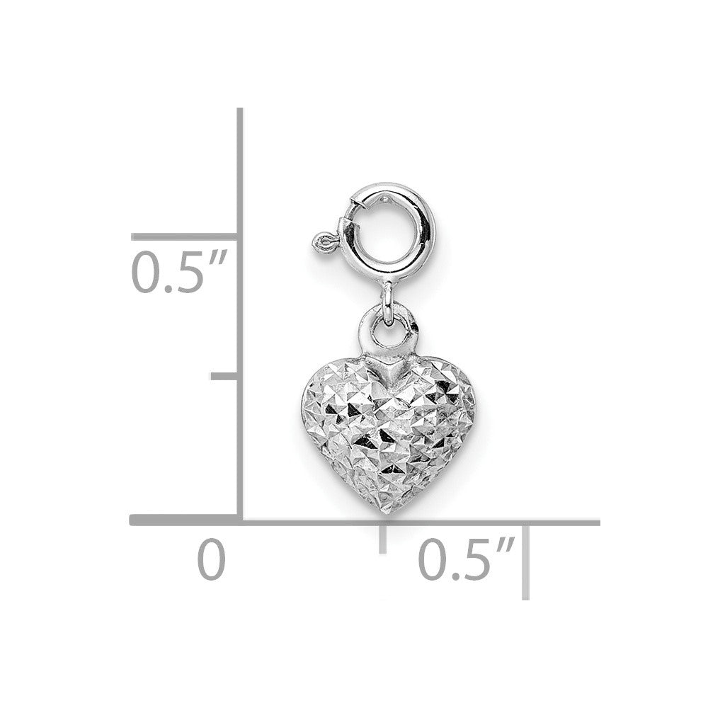 14K White Gold Diamond-cut Heart Spring Ring Charm Pendant