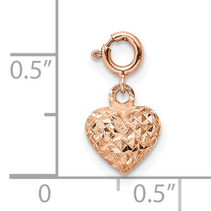 14K Rose Gold 3-D Puffed Diamond-cut Heart with Spring Ring Clasp Charm