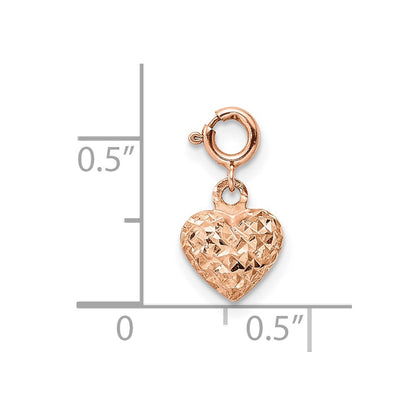 14K Rose Gold Diamond-cut Heart W/Spring Ring Charm Pendant