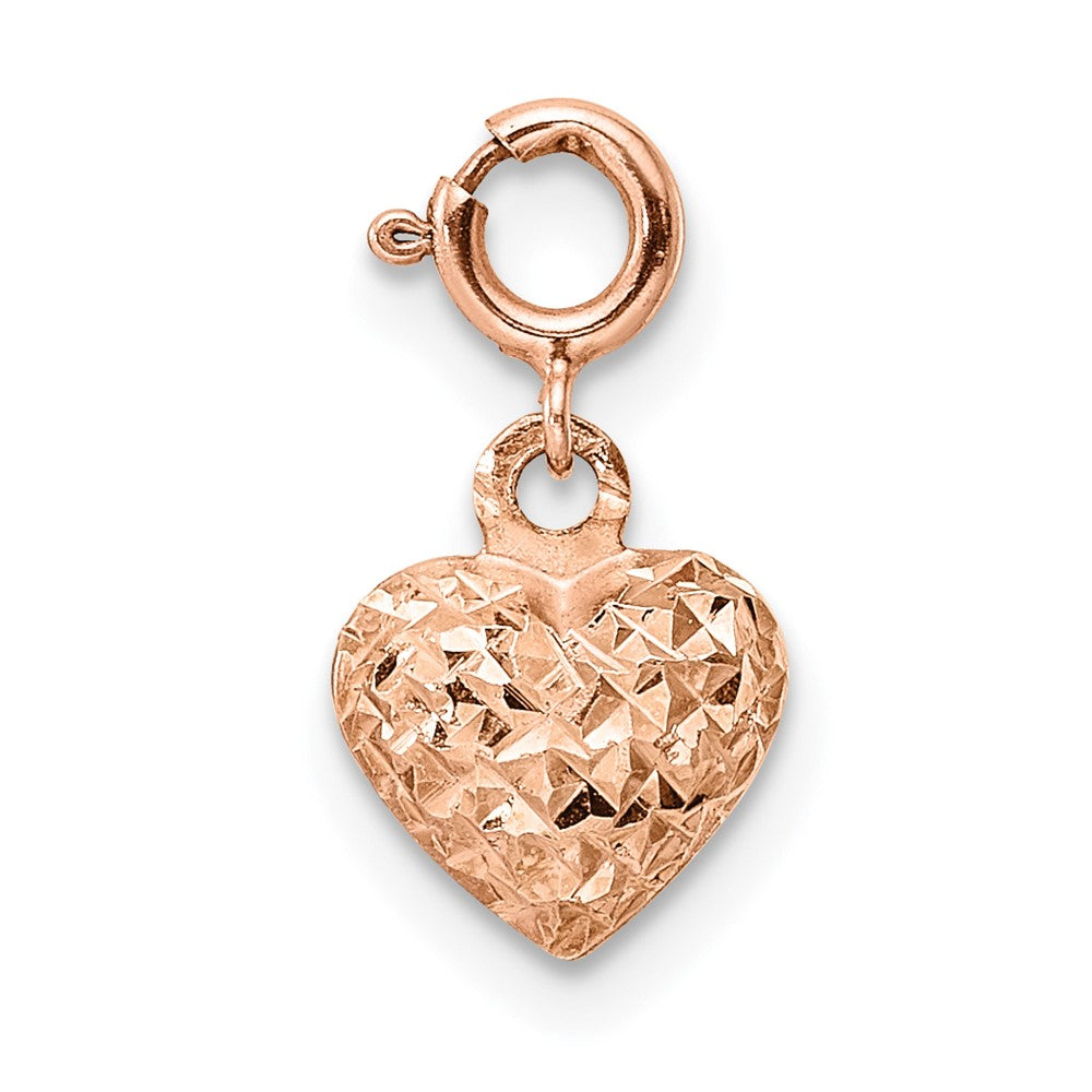 14K Rose Gold Diamond-cut Heart W/Spring Ring Charm Pendant