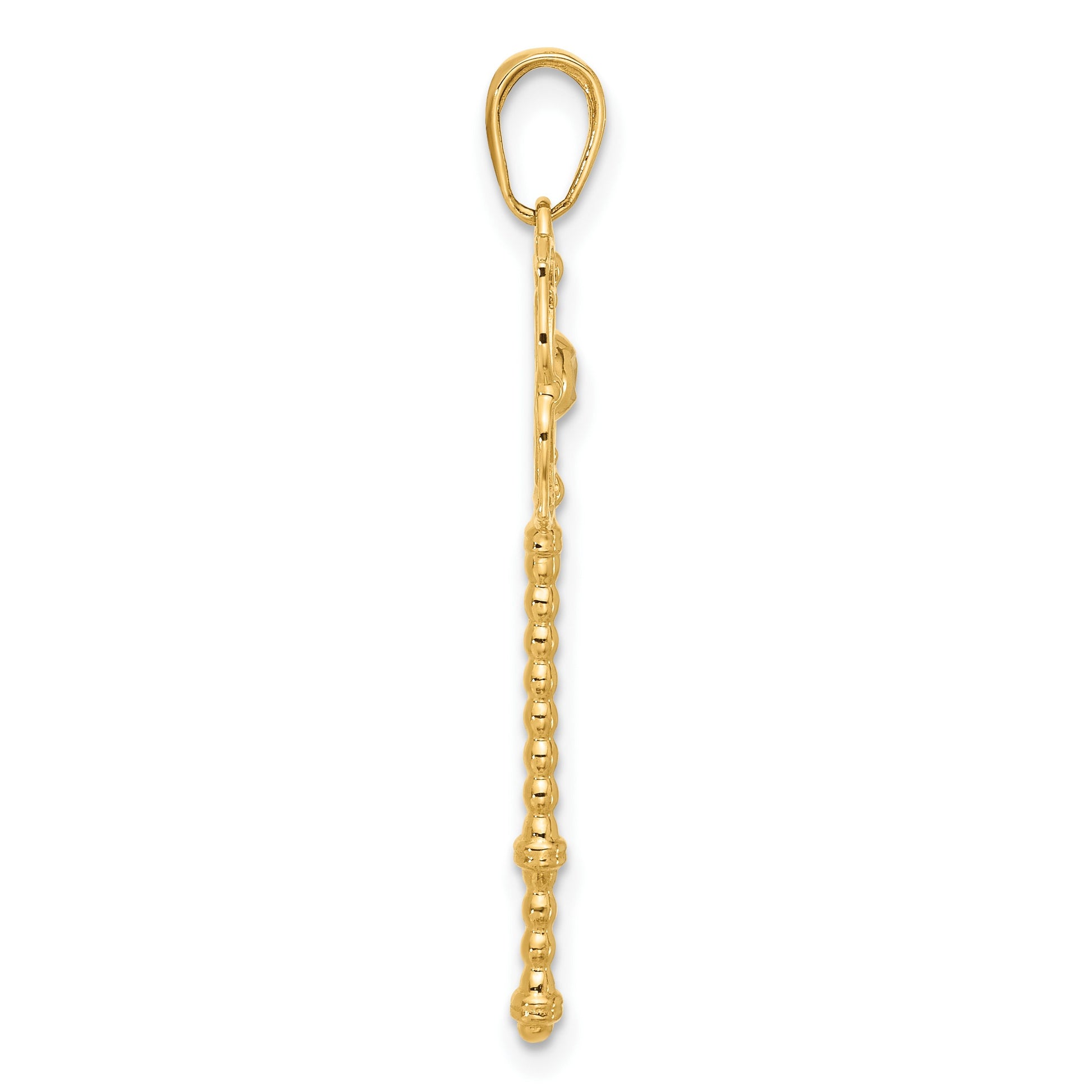 14k and White Rhodium Diamond-cut Floral Key Pendant
