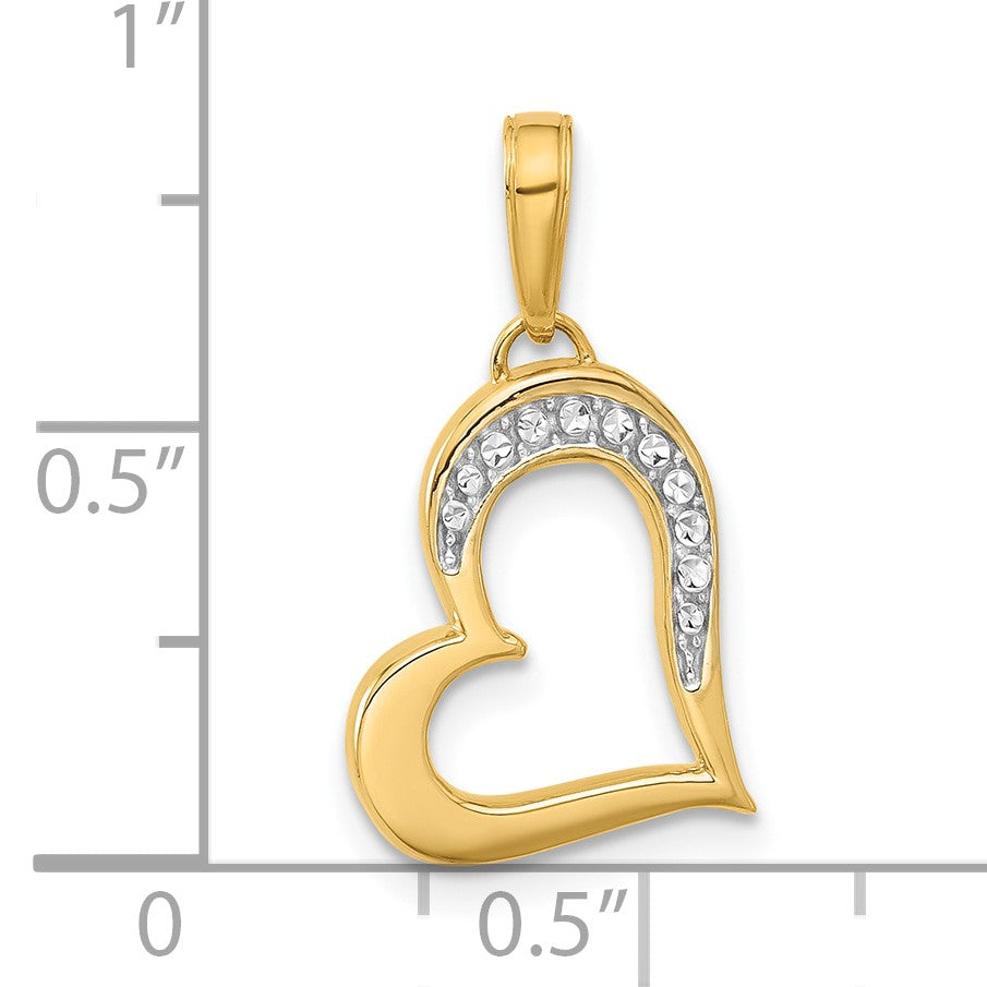 14k and White Rhodium Diamond-cut Heart Pendant