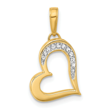 14k and White Rhodium Diamond-cut Heart Pendant