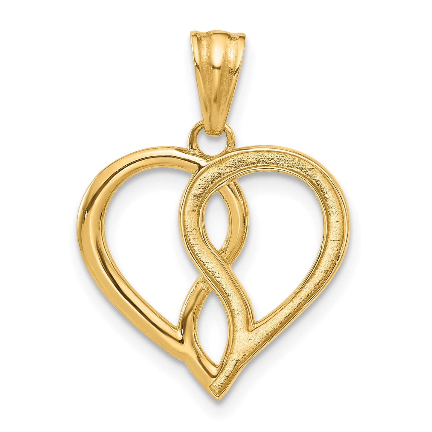 14K and White Rhodium Diamond-cut Infinity Heart Pendant