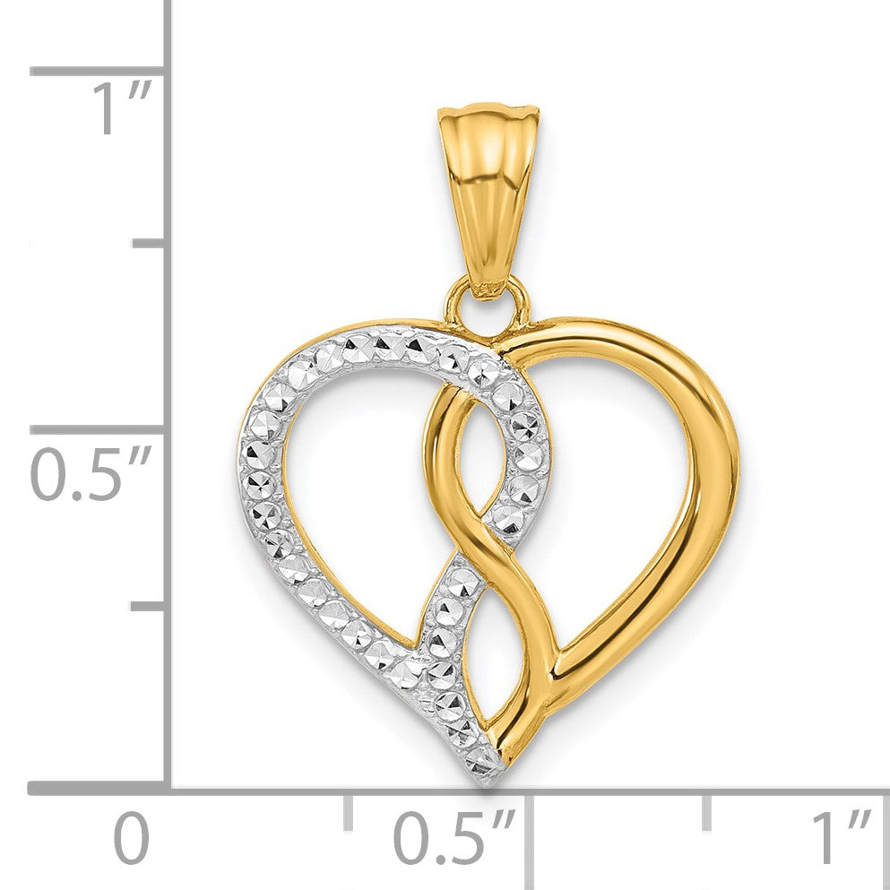 14K and White Rhodium Diamond-cut Infinity Heart Pendant
