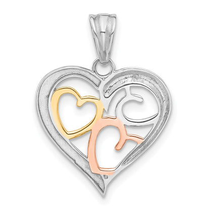 14K Tri-color Diamond-cut Hearts Pendant