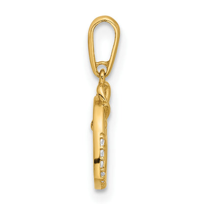 14k Polished CZ Heart with Cross Dangle Pendant