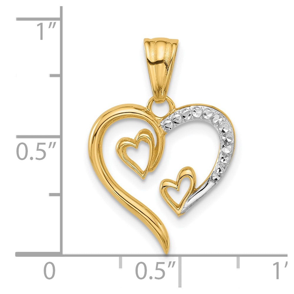 14K with White Rhodium Diamond-cut Open Hearts Pendant