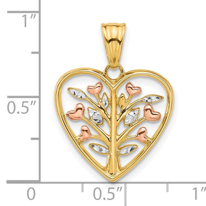 14K Rose-plated and White Rhodium Diamond-cut Tree in Heart Pendant