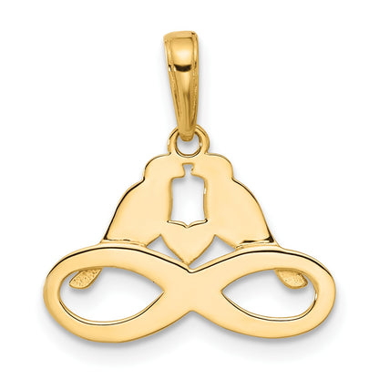 14K and White Rhodium Diamond-cut Infinity Love Birds Pendant