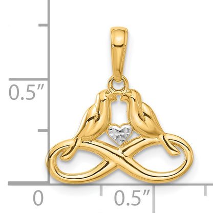 14K and White Rhodium Diamond-cut Infinity Love Birds Pendant
