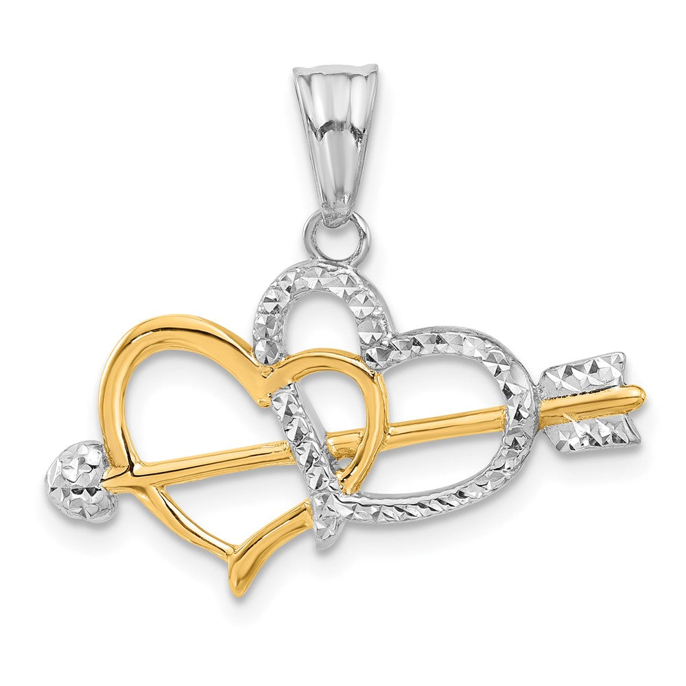 14K with White Rhodium Diamond-cut Hearts and Arrow Pendant