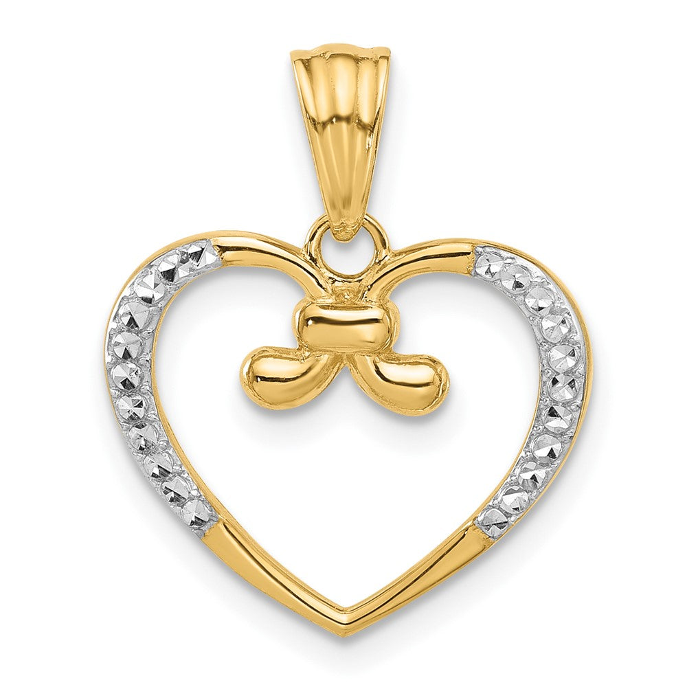 14K and White Rhodium Diamond-cut Heart Pendant