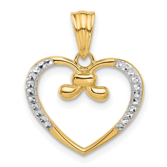 14K and White Rhodium Diamond-cut Heart Pendant