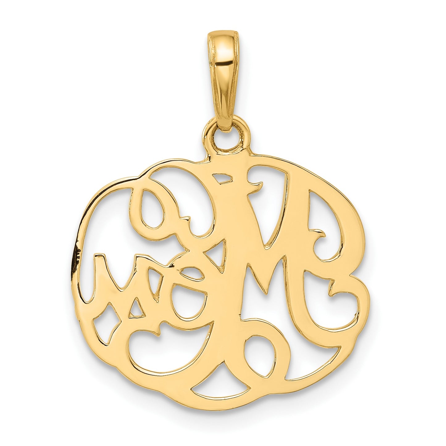 14k and White Rhodium Diamond-cut MOM in Fancy Pendant