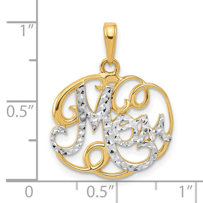 14k and White Rhodium Diamond-cut MOM in Fancy Pendant