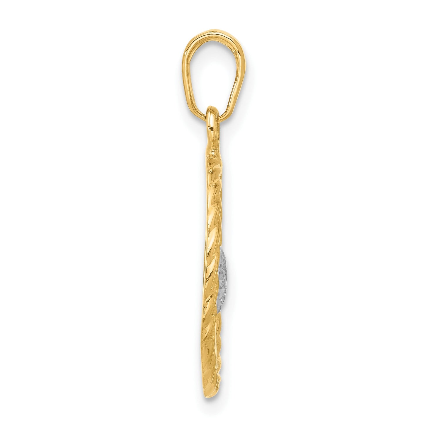 14k and White Rhodium Diamond-cut Heart MOM Pendant