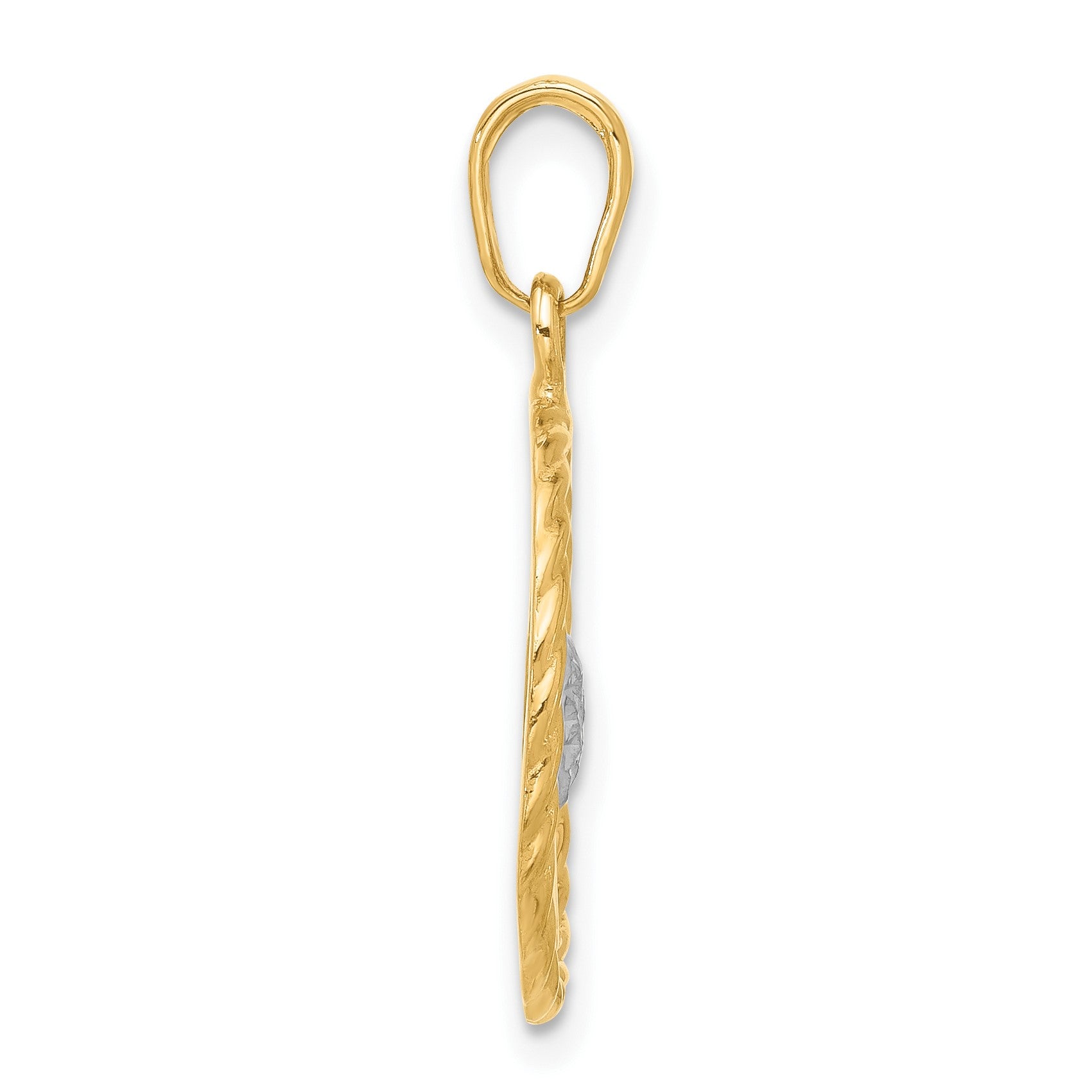 14k and White Rhodium Diamond-cut Heart MOM Pendant