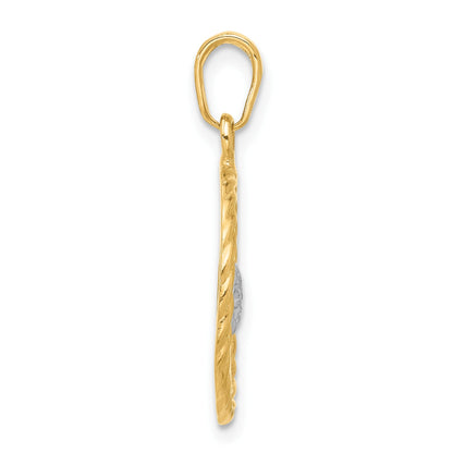 14k and White Rhodium Diamond-cut Heart MOM Pendant