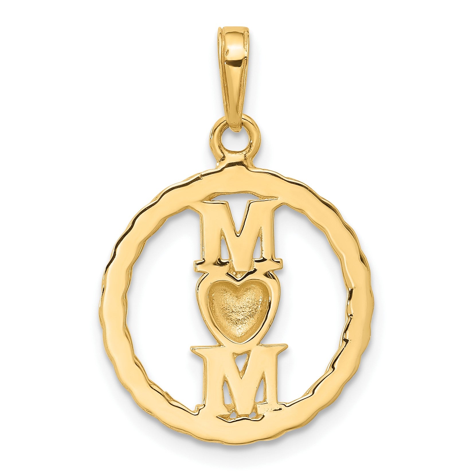 14k and White Rhodium Diamond-cut Heart MOM Pendant