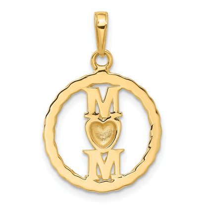 14k and White Rhodium Diamond-cut Heart MOM Pendant