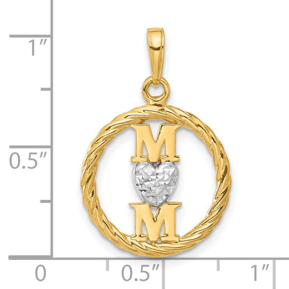 14k and White Rhodium Diamond-cut Heart MOM Pendant