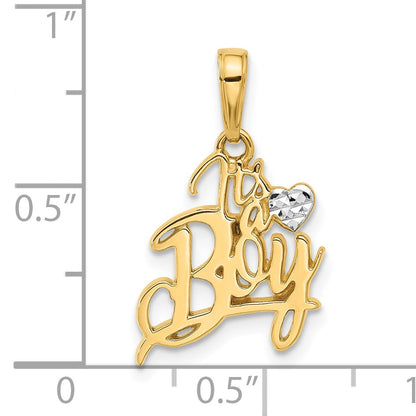 14k and White Rhodium Diamond-cut Heart IT'S A BOY Pendant