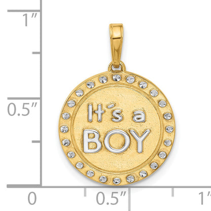 14k and White Rhodium Diamond-cut It's A Boy Pendant