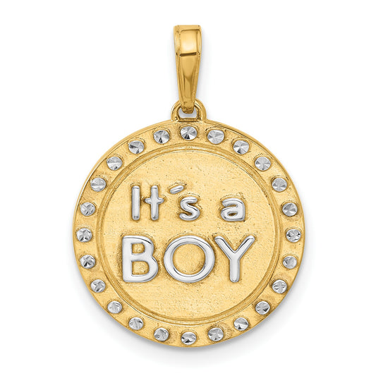 14k and White Rhodium Diamond-cut It's A Boy Pendant
