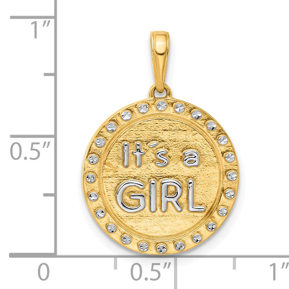14k and White Rhodium Diamond-cut It's A Girl Pendant