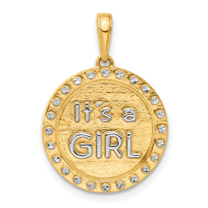 14k and White Rhodium Diamond-cut It's A Girl Pendant