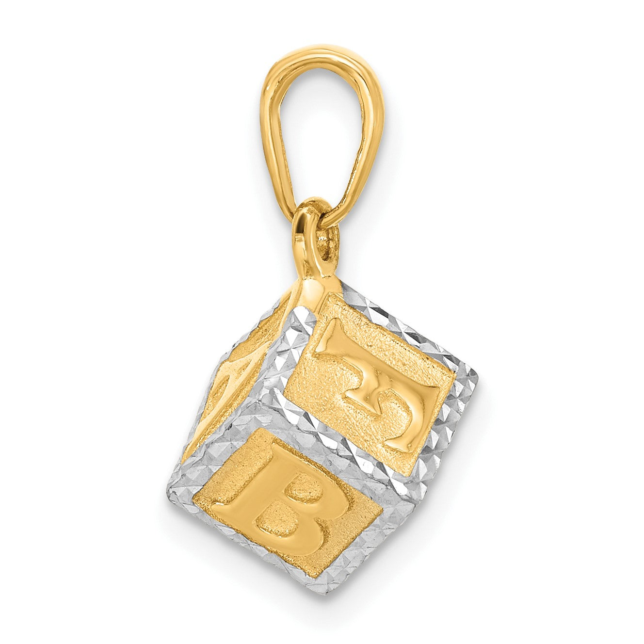 14K and White Rhodium Diamond-cut 3-D Baby Alphabet Block Pendant