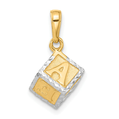 14K and White Rhodium Diamond-cut 3-D Baby Alphabet Block Pendant