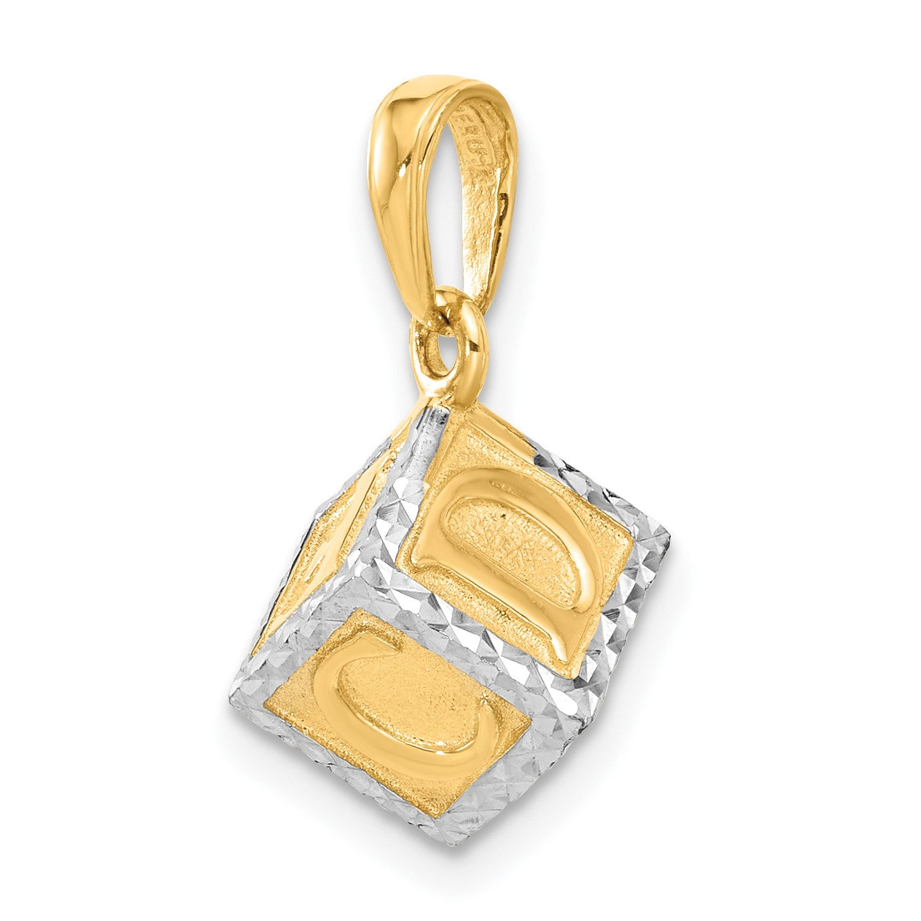 14K and White Rhodium Diamond-cut 3-D Baby Alphabet Block Pendant