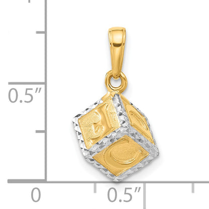 14K and White Rhodium Diamond-cut 3-D Baby Alphabet Block Pendant