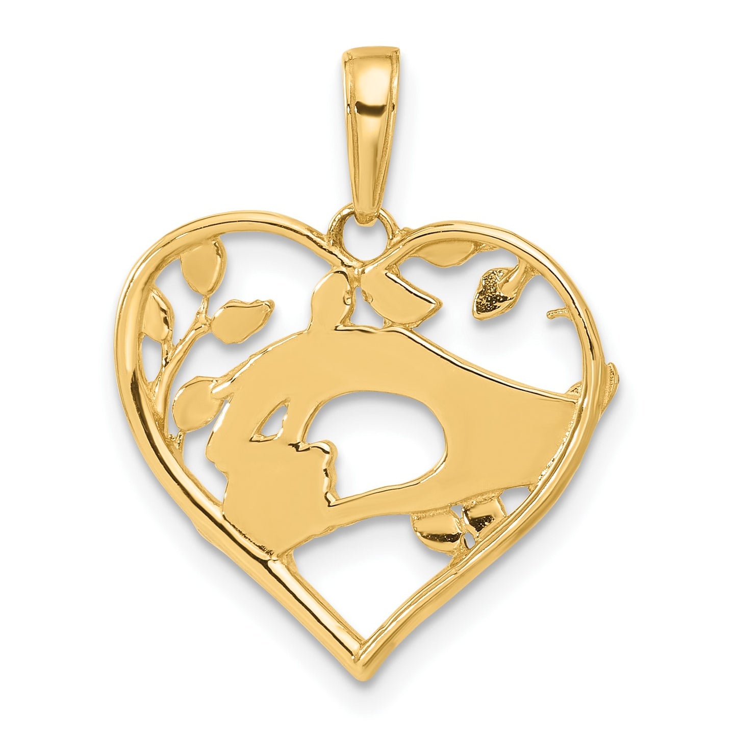 14k and White Rhodium Diamond-cut Mother and Child Hands in Heart Pendant