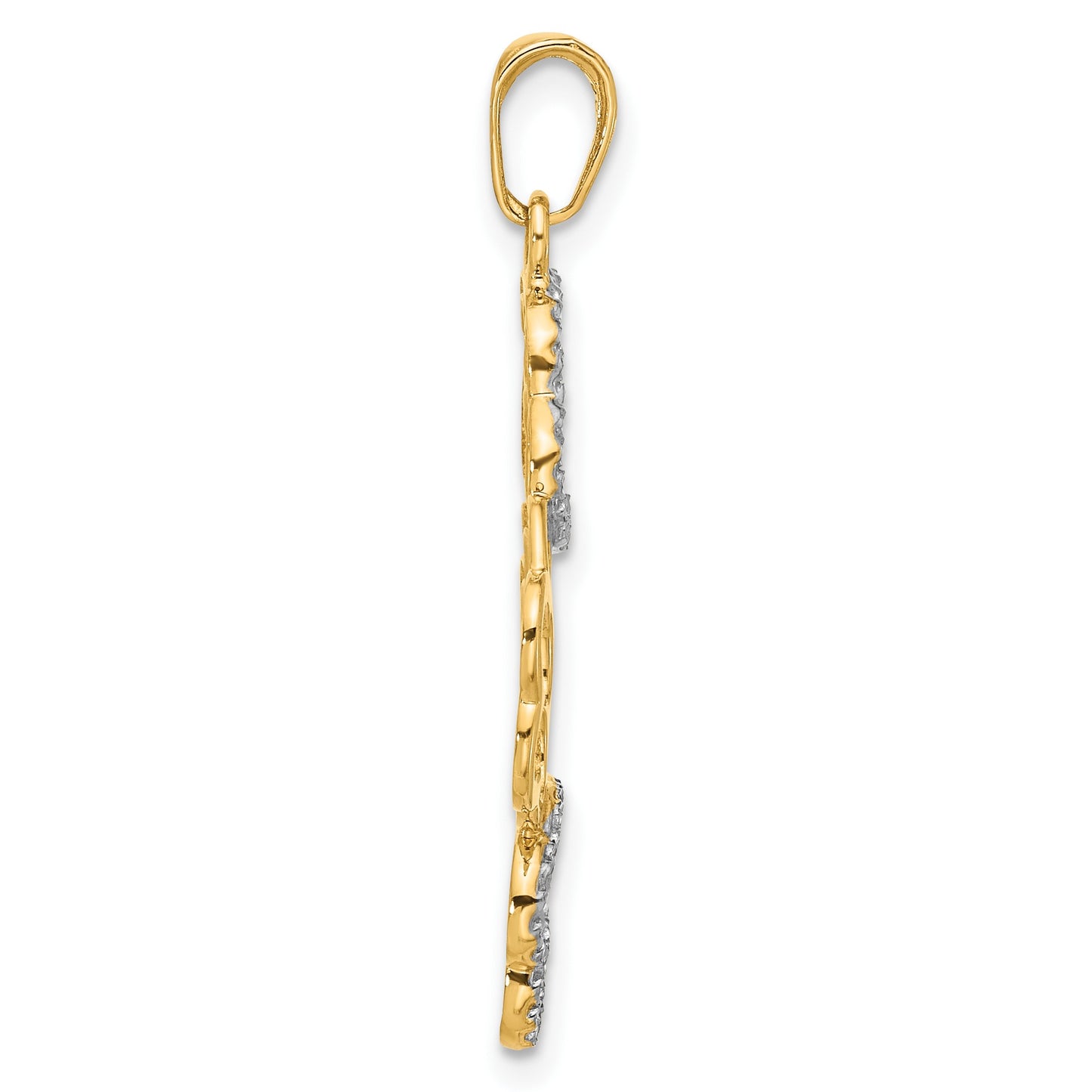 14k and White Rhodium Polished and Diamond-cut Flowers Pendant