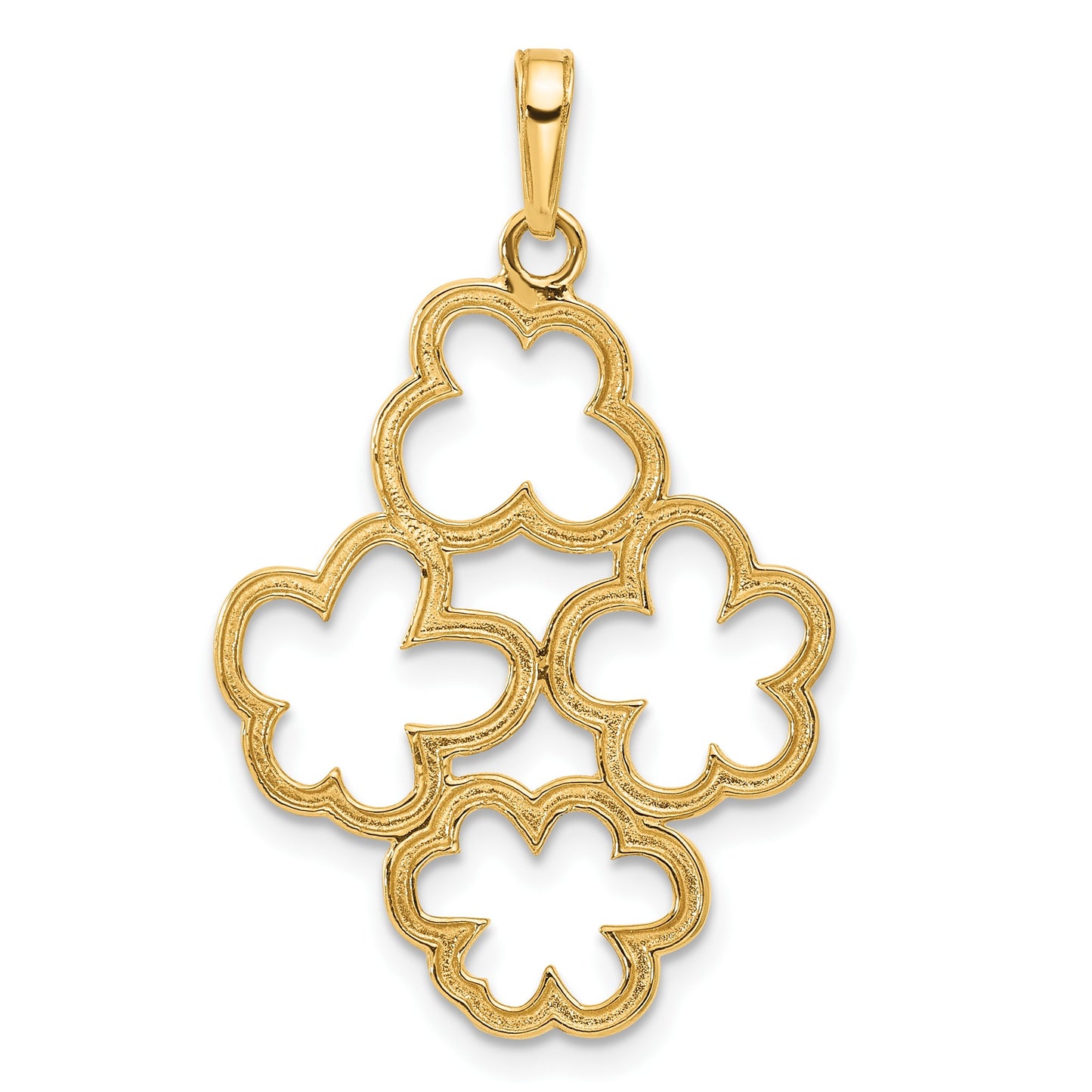 14k and White Rhodium Polished and Diamond-cut Flowers Pendant