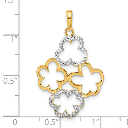 14k and White Rhodium Polished and Diamond-cut Flowers Pendant